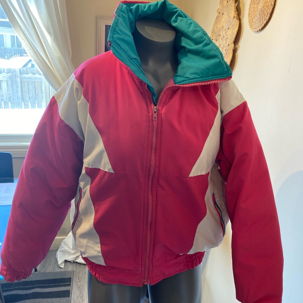 Vintage Pink, White & Teal Colorblock Pea Coat
